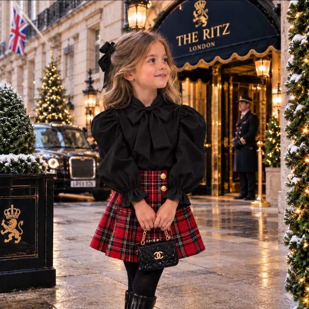 Girl's Black Blouse With Bow