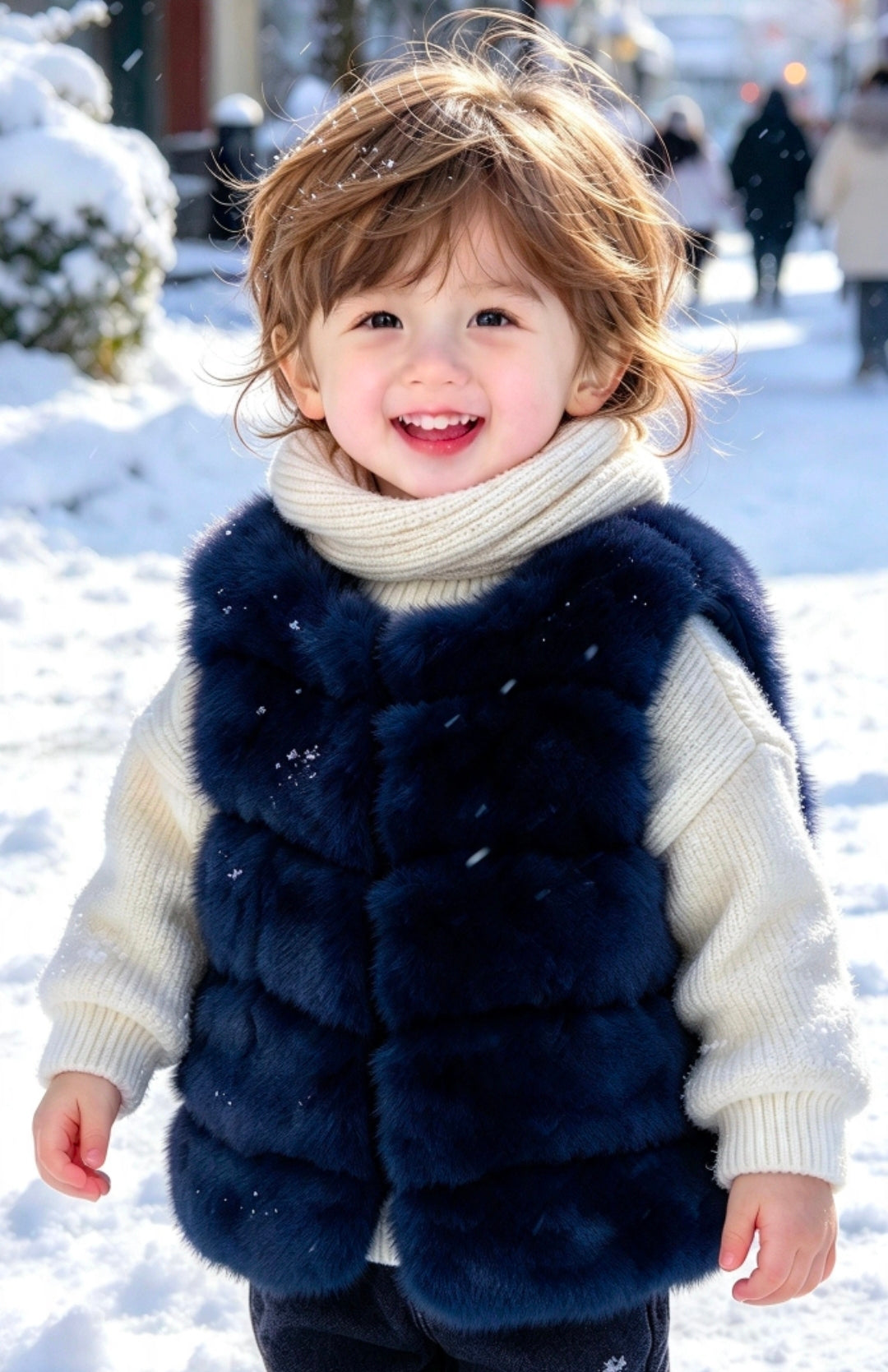 Girl's Faux Fur Lined Gillet- Navy Blue Ages 4 to 13 Years