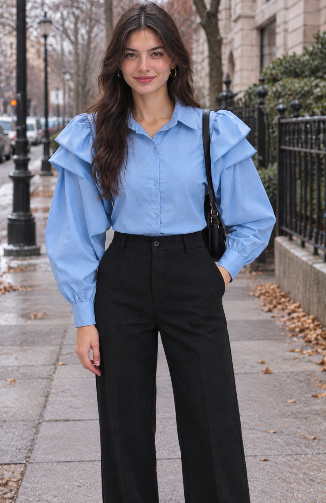 Womens Satin Blouse With Puff Shoulders 3 Colours One Size