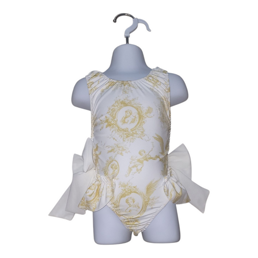 Girls Italian Styled Swimming Costume- Gold Cameo Print- Ages 2 to 12