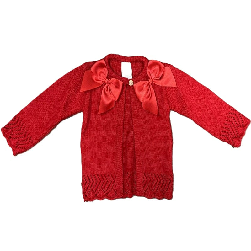 Girls Bow Cardigan- Ivory White, Burgundy, Pink & Navy Blue- Ages 3 to 36 Months